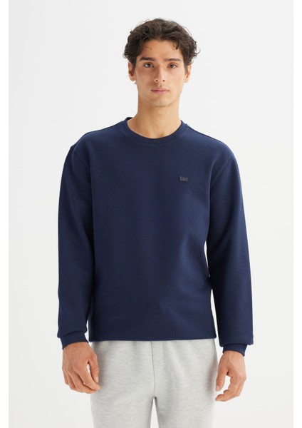 Regular Fit Normal Kesim Bisiklet Yaka Baskılı Lacivert Sweatshirt