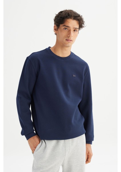 Regular Fit Normal Kesim Bisiklet Yaka Baskılı Lacivert Sweatshirt modelleri