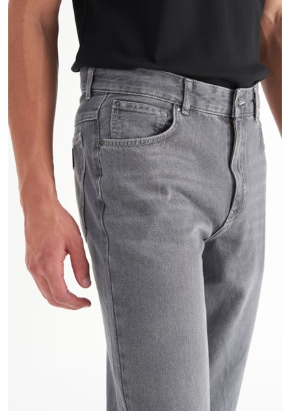 %100 Pamuk Frank Relaxed Fit Geniş Kesim Gri Jean Denim Pantolon fırsatları