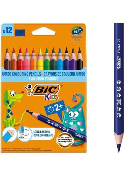 Kids Evolution Üçgen Jumbo Kuru Boya Kalemi, 12&apos;li Kutu, 2 Yaş ve Üzeri Çocuklar Için Ideal, Kıymık Oluşturmaz, Çiğnemeye Karşı Dayanıklı