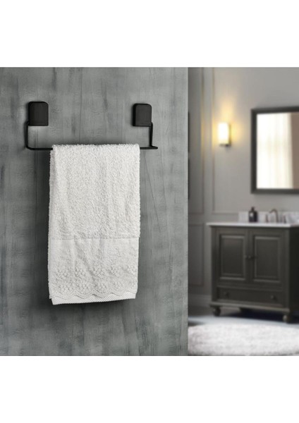 Çelik Yapışkanlı Havluluk – Mat Siyah | Delmeden Montaj | Banyo, Mutfak, Lavabo Kullanımı