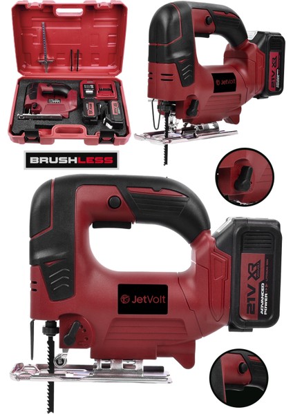 Jetvolt Profesyonel 21V 3.0AH 10 Pilli Metal Şanzıman Dekupaj Testere - Kırmızı