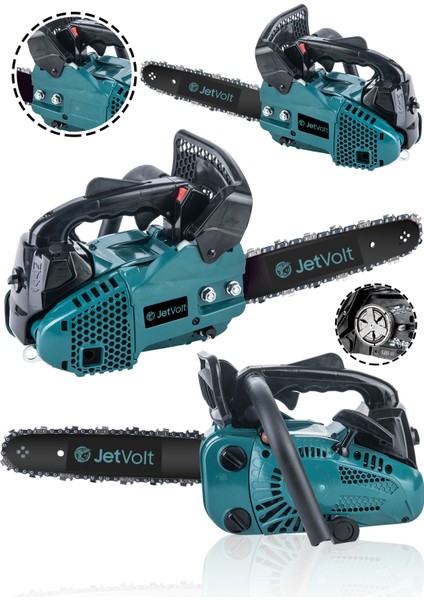 Jetvolt 25CC Mini Benzinli Testere Ağaç Odun Dal Budama ve Kesme Testeresi Hızar Motoru - Mavi