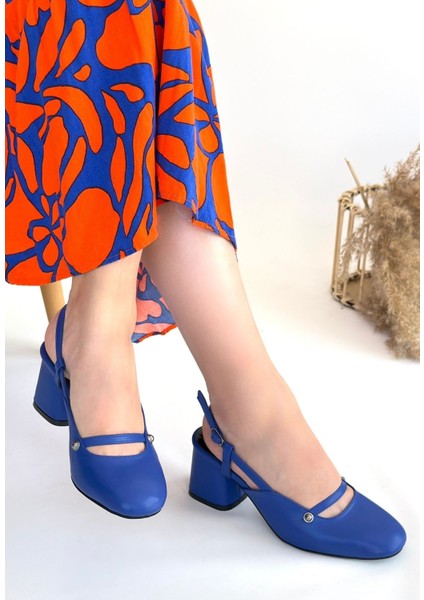 Jecci Mavi Cilt Topuklu Ayakkabı - Lisinya