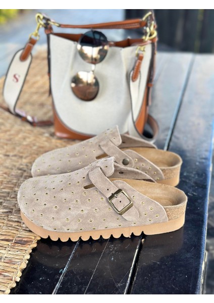 Oslo Hakiki Süet Mantar Taban Droplu Ortopedik Yüksek Eva Kadın Terlik