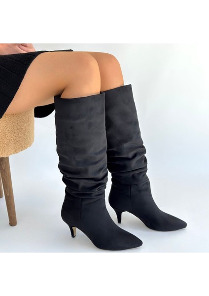 Zelya Siyah Süet Topuklu Çizme - Lisinya modelleri