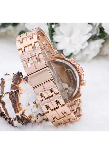 Zarif ve Şık Özel Tasarım Zirkon Taşlı Metal Bayan Kol Saati (Rose) ( Lisinya )