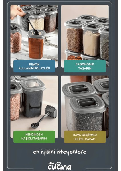 Alessi 6 Adet Kendinden Kaşıklı Etiketli Baharatlık Seti 450 ml Antrasit