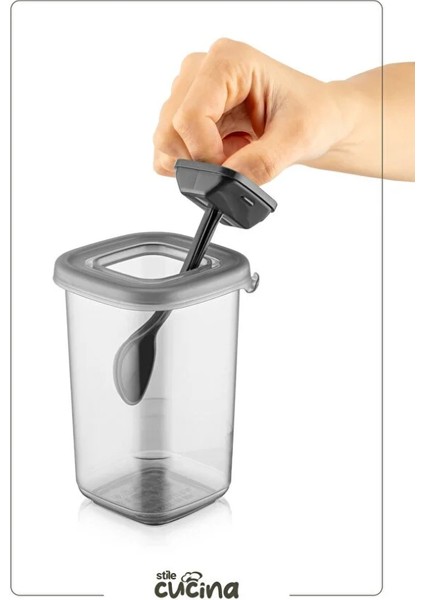 Alessi 6 Adet Kendinden Kaşıklı Etiketli Baharatlık Seti 450 ml Antrasit