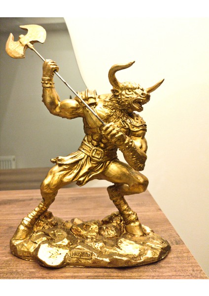 Dev Boy Minotaur Biblo Yarı Insan Yarı Boğa Heykel Ev Dekor Hediyelik Eşya