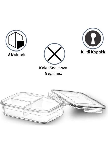 3 Bölmeli Kilitli Kapaklı 1 Litre Erzak Saklama Kabı LC-510 modelleri