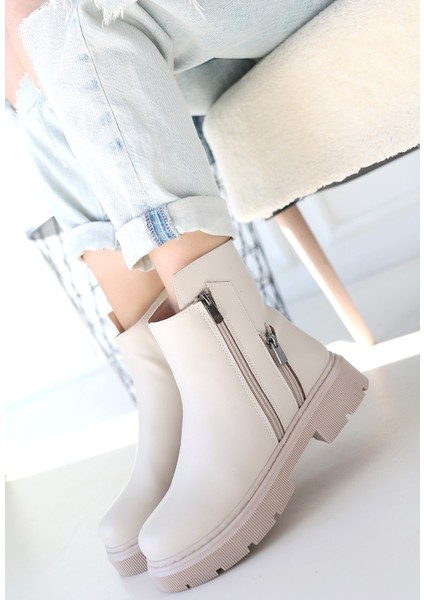 Menta Bej Cilt Fermuar Aksesuarlı Bot - Lisinya fiyatları