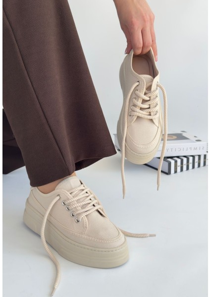 Carin Bej Keten Bağcıklı Spor Ayakkabı - Lisinya fiyatları