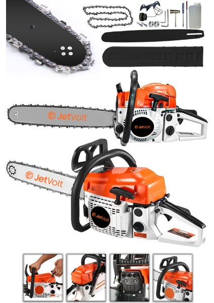 Jetvolt Ekstra Güçlü 52CC 2.9 Hp 8000 Rpm Benzinli Ağaç Odun Dal Kesme Makinesi Motorlu Testere Hızar Motoru - Turuncu