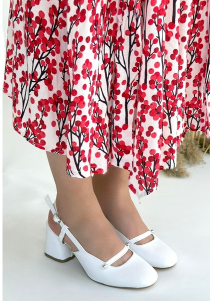 Jecci Beyaz Cilt Topuklu Ayakkabı - Lisinya