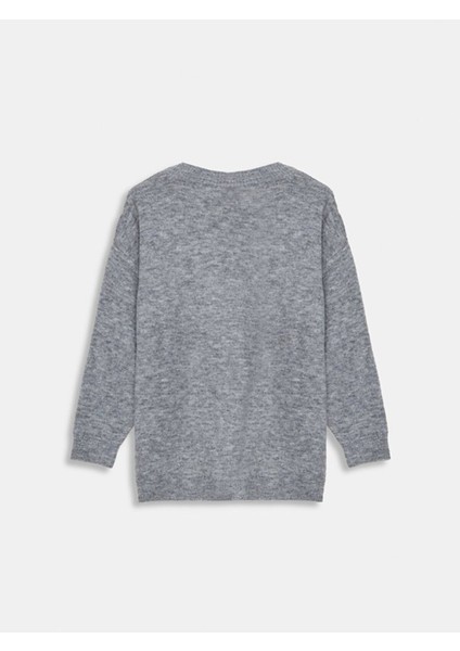 Uzun Kollu Önü Düğmeli Basıc Triko Gri Hırka modelleri