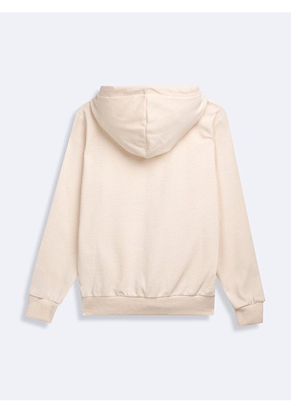 Uzun Kollu Kapüşonlu Önü Fermuarlı Krem Sweatshırt modelleri