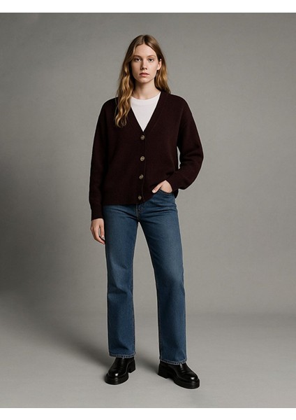 Uzun Kollu Önü Düğmeli Basıc Triko Kırmızı Hırka