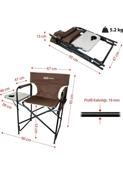 Campıng Fonksiyonel Sehpalı Kamp Sandalyesi - Kahverengi