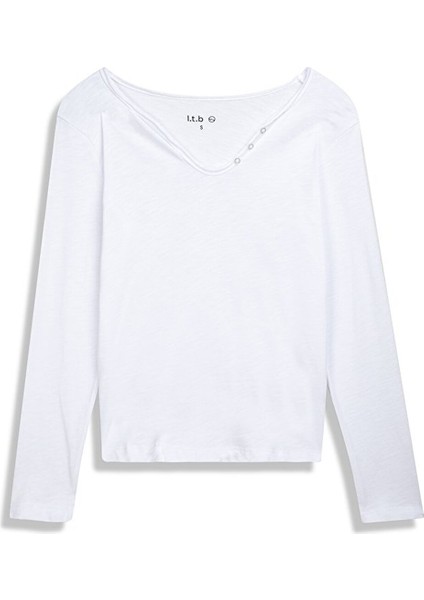 Uzun Kollu Basıc V Yaka Beyaz Sweatshırt fiyatları