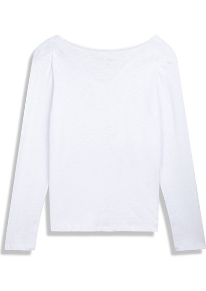 Uzun Kollu Basıc V Yaka Beyaz Sweatshırt modelleri