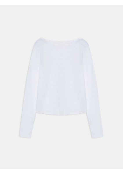 Uzun Kollu Sıfır Yaka Basıc Beyaz Sweatshırt fiyatları