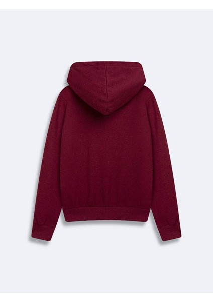 Uzun Kollu Kapüşonlu Önü Fermuarlı Kırmızı Sweatshırt fiyatları