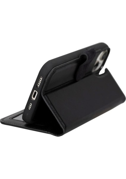 Apple iPhone 15 Plus Uyumlu Deri Cüzdanlı Kılıf Mwwn Rst1 Siyah modelleri
