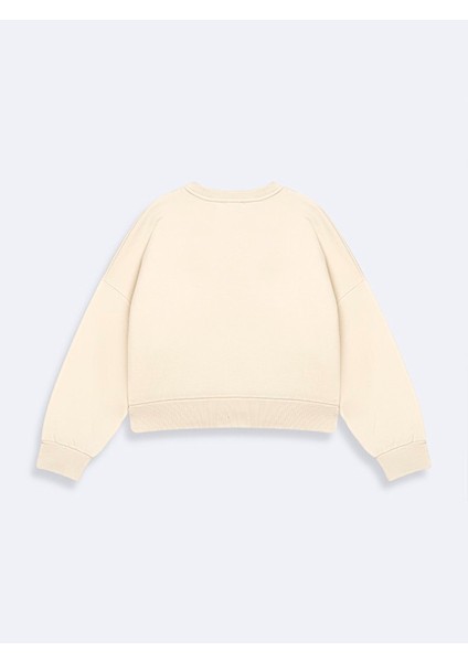 Uzun Kollu Bisiklet Yaka Basıc Bej Sweatshırt modelleri