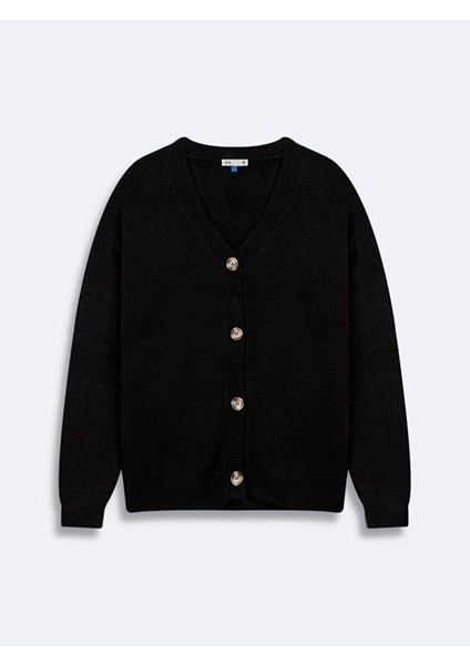 Uzun Kollu Önü Düğmeli Basıc Triko Siyah Hırka fiyatları