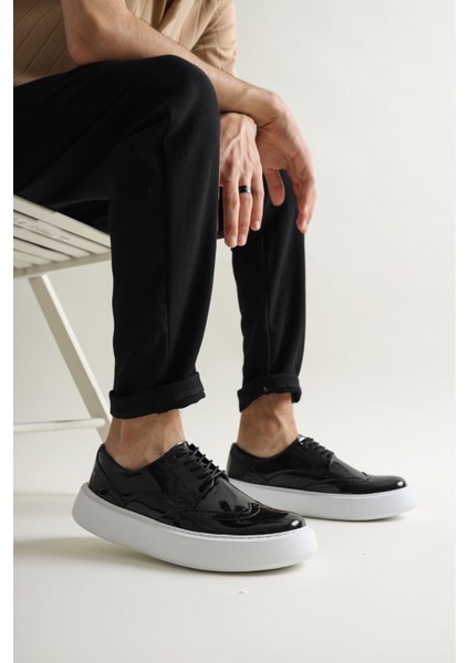 Rugy Premium Erkek Günlük Casual Ayakkabı Rugan Siyah Beyaz modelleri