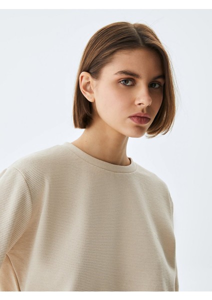 Lorize Sıfır Yaka Uzun Kollu Basıc Kadın Sweatshirt fırsatları