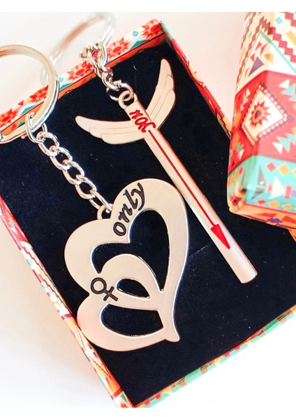 Kalp ve Kılıç Ikiz Metal Anahtarlık