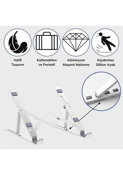 Buffer® Ayarlanabilir Dizüstü Destek Tabanı Tamamen Katlanabilir Taşınabilir Laptop Yükseltici