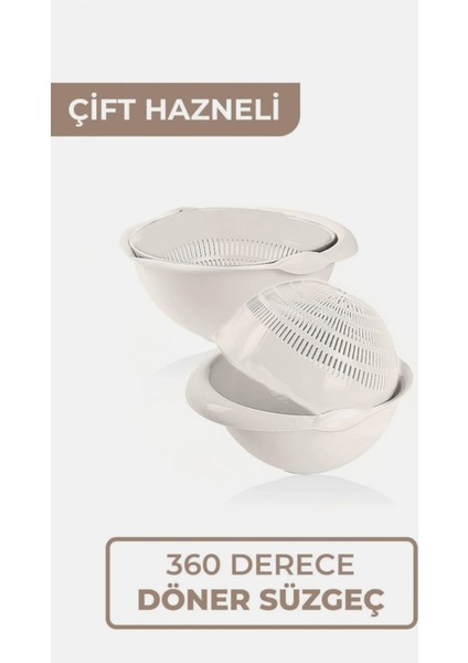 Döner Süzgeç Büyük Boy 3 Lt Aqua Hazneli Makarna Sebze Meyve Süzgeci Kremrenk fiyatları