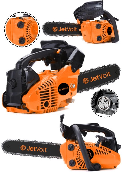 Jetvolt 25CC Mini Benzinli Testere Ağaç Odun Dal Budama ve Kesme Testeresi Hızar Motoru - Turuncu