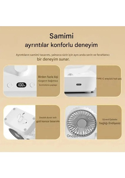 Masaüstü Dijital Ekranlı Çift Fanlı LED Işıklı Soğutucu Fan Ev Ofis Şarjlı Vantilatör - Lisinya fırsatları