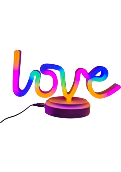 Neon Işıklı Love Yazılı Masa Gece Lambası Pil ve USB