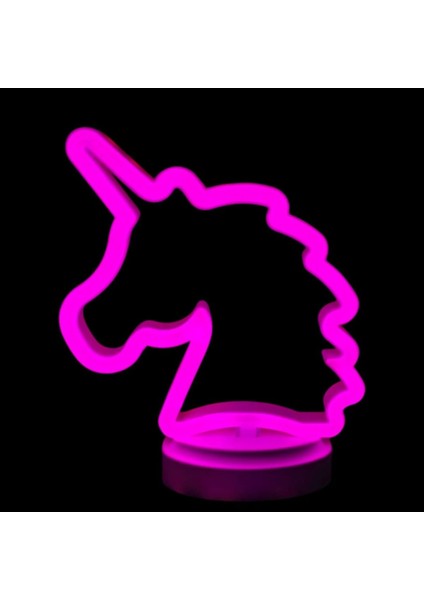 Neon Işıklı Unicorn Masa Gece Lambası Pil USB