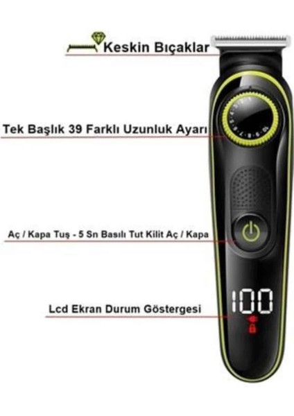 Unısex Çok Fonksiyonlu Bakım Seti LED Göstergeli Tıraş Makinesi Saç Sakal Vücut fırsatları