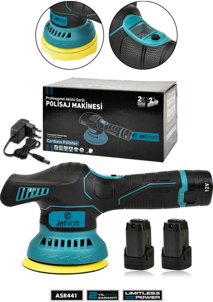 Jetvolt 12V Orbital 8 Kademli Cila Pasta Parlatma Polisaj Makinesi Mavi