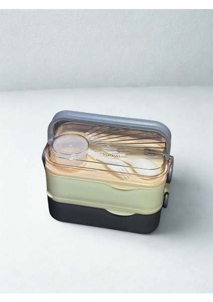 1350 ml Iki Kat Üç Bölme Sosluklu Paslanmaz Çelik Lunch Box fırsatları