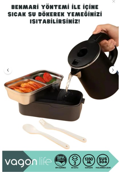 1350 ml Iki Kat Üç Bölme Sosluklu Paslanmaz Çelik Lunch Box indirimleri