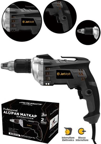 Jetvolt Profesyonel 90N.M Alçıpan Vidalama Tabancası 710W - Siyah