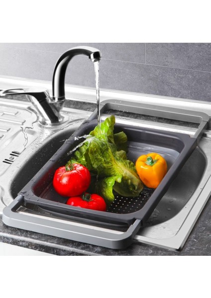 Silikon Büyük Boy Akordiyon Katlanabilir Lavabo Süzgeci - Evye Üstüne Asılabilen Kollu Süzgeç 5,5lt