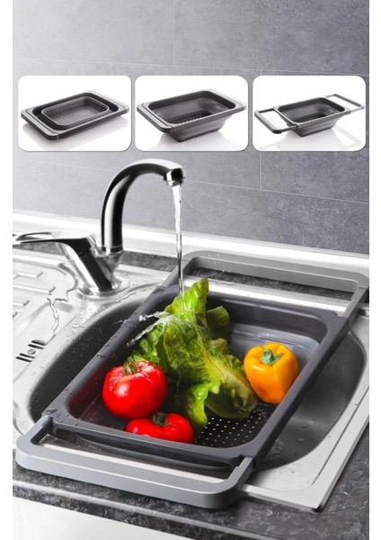 Silikon Büyük Boy Akordiyon Katlanabilir Lavabo Süzgeci - Evye Üstüne Asılabilen Kollu Süzgeç 5,5lt fiyatları