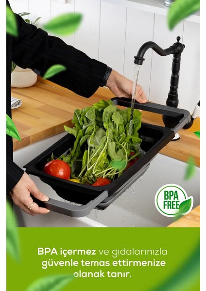 Silikon Büyük Boy Akordiyon Katlanabilir Lavabo Süzgeci - Evye Üstüne Asılabilen Kollu Süzgeç 5,5lt fırsatları