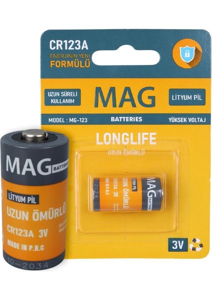 Batteries MG-123 CR123A 3 Volt Lityum Fotoğraf Makinesi Pili Tekli Blister