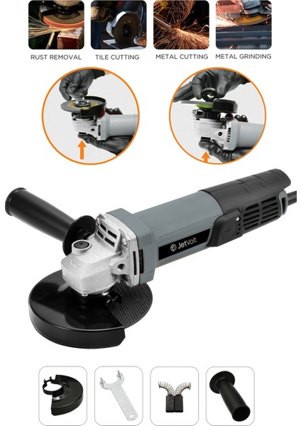 Jetvolt Profesyonel 550W Avuç Taşlama Makinesi 125MM Bakır Sargılı Spiral - Gri