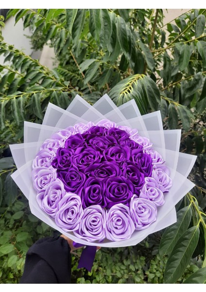 30 Lu LED Işıklı Solmayan Gül Buketi Mor-Lila Karışık Özel Üretim Gül Dışı Beyaz